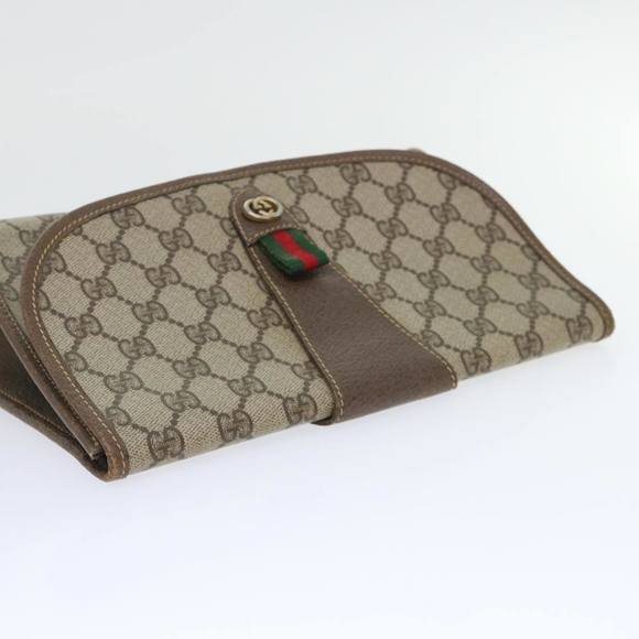 GUCCI GG Canvas Web Sherry Line Clutch Bag PVC Leather Beige Red Auth ep1335 - Picture 5 of 16